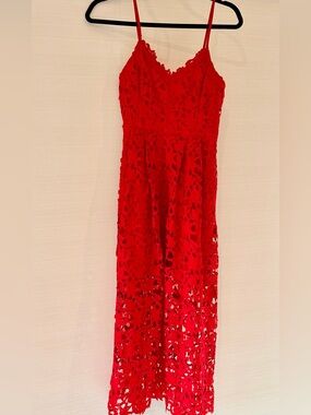 Lace Midi Dress in Scarlet Red, NWOT. Women’s XS